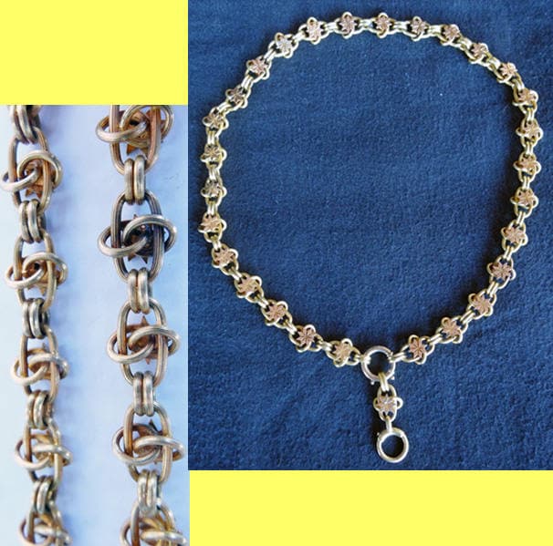Antique Victorian Chain Necklace 15k Gold Large twisted Links w Stars (5680)