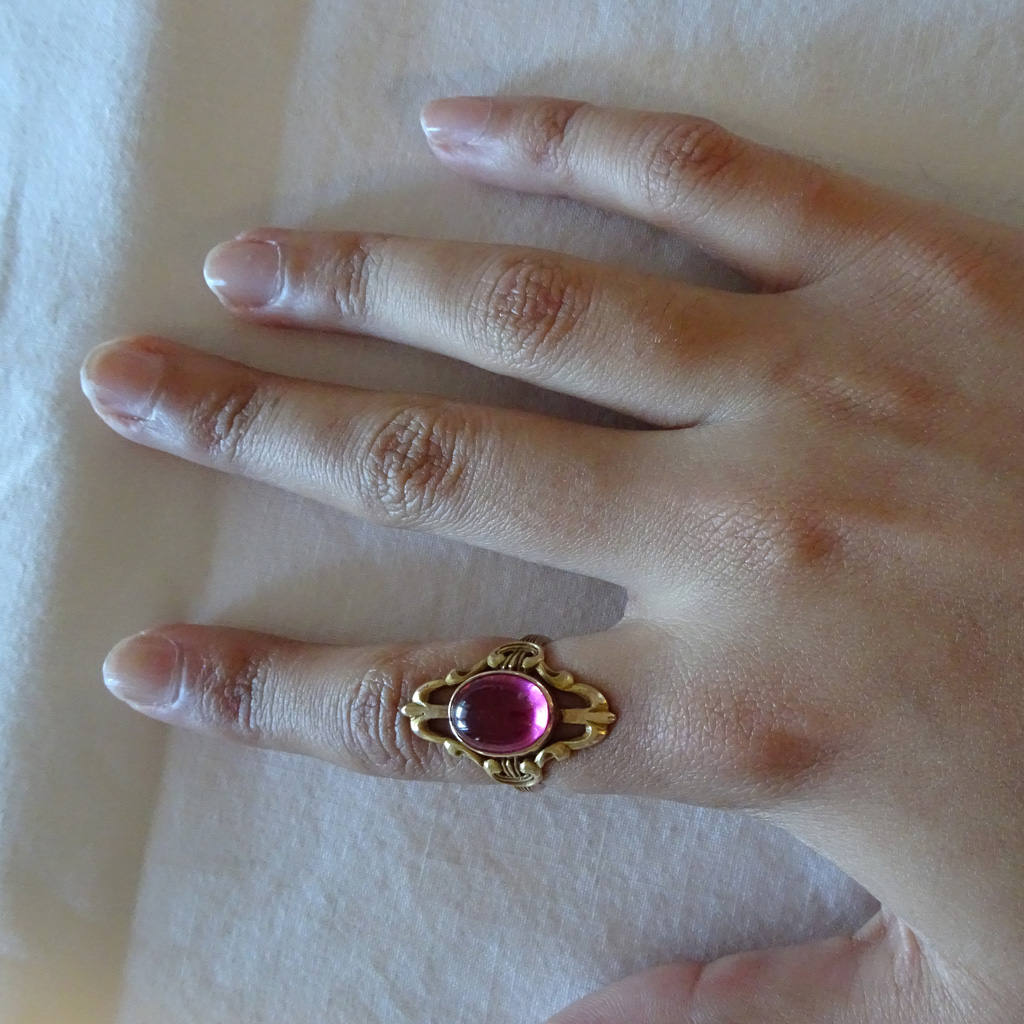 Antique Art Nouveau Ring gold pink tourmaline French (6405)