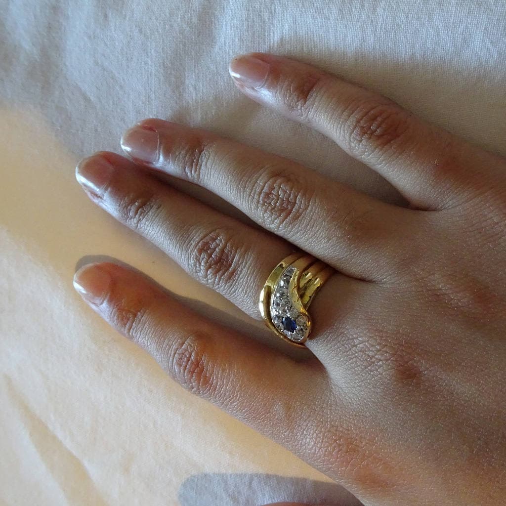Antique Victorian Snake Ring Sapphire Diamonds 18k Gold w Appraisal (6411)