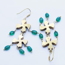 Antique Earrings Gold Emeralds Ear Pendants Indian 22k Kundan Wedding (6433)