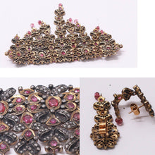 Antique Necklace Earrings Set Gold Diamond Ruby Spinel Silver Anglo Indian(6490)