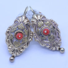 Antique Victorian Earrings 14k Gold Crl Repousse Foliage Scrolls (6548)