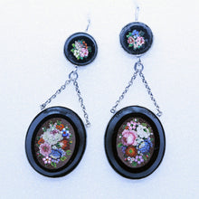 Antique Victorian Micromosaic Earrings Ear Pendants Silver Micro Mosaics (6556)