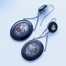 Antique Victorian Micromosaic Earrings Ear Pendants Silver Micro Mosaics (6556)