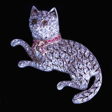 Antique Cat Brooch Gold Diamonds Silver Rubies Belle Epoque w Appraisal (6508)