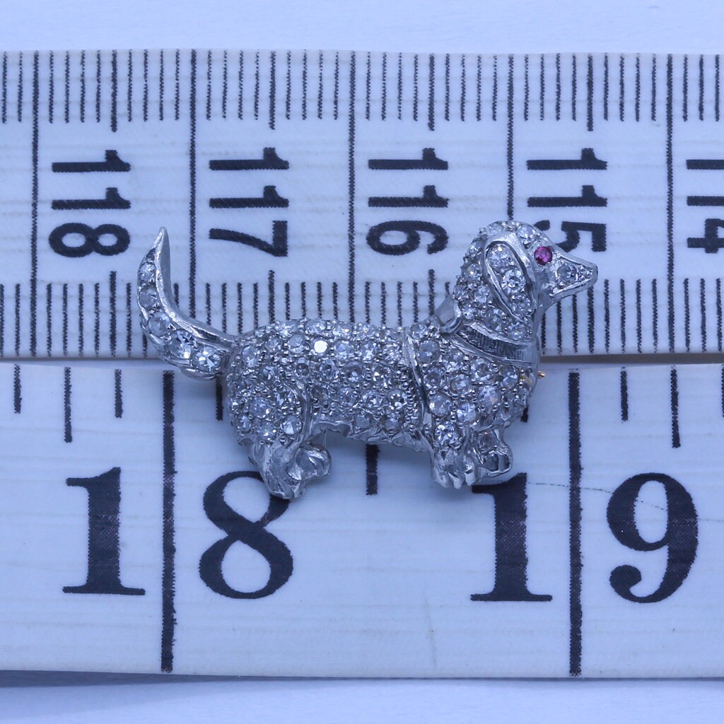Antique Art Deco Brooch Dachshund Dog Platinum Gold Diamonds w Appraisal(6546)