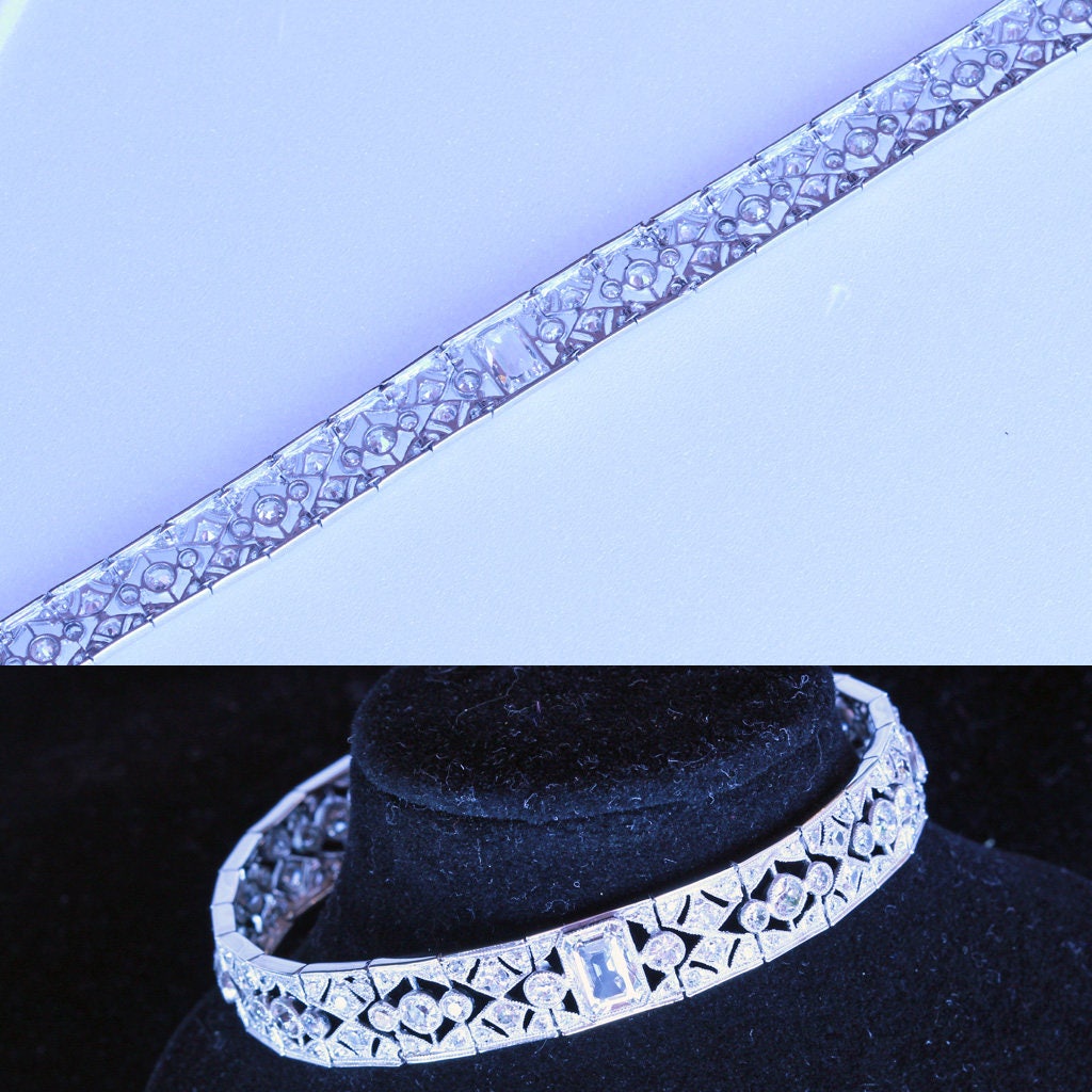 Antique Art Deco Bracelet 18k White Gold Diamonds Fab Quality w Appraisal (6494)