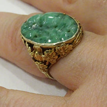 Chinese ring 14k Gold Jade Antique Vintage Arts Crafts Art Deco Ring  (6522)