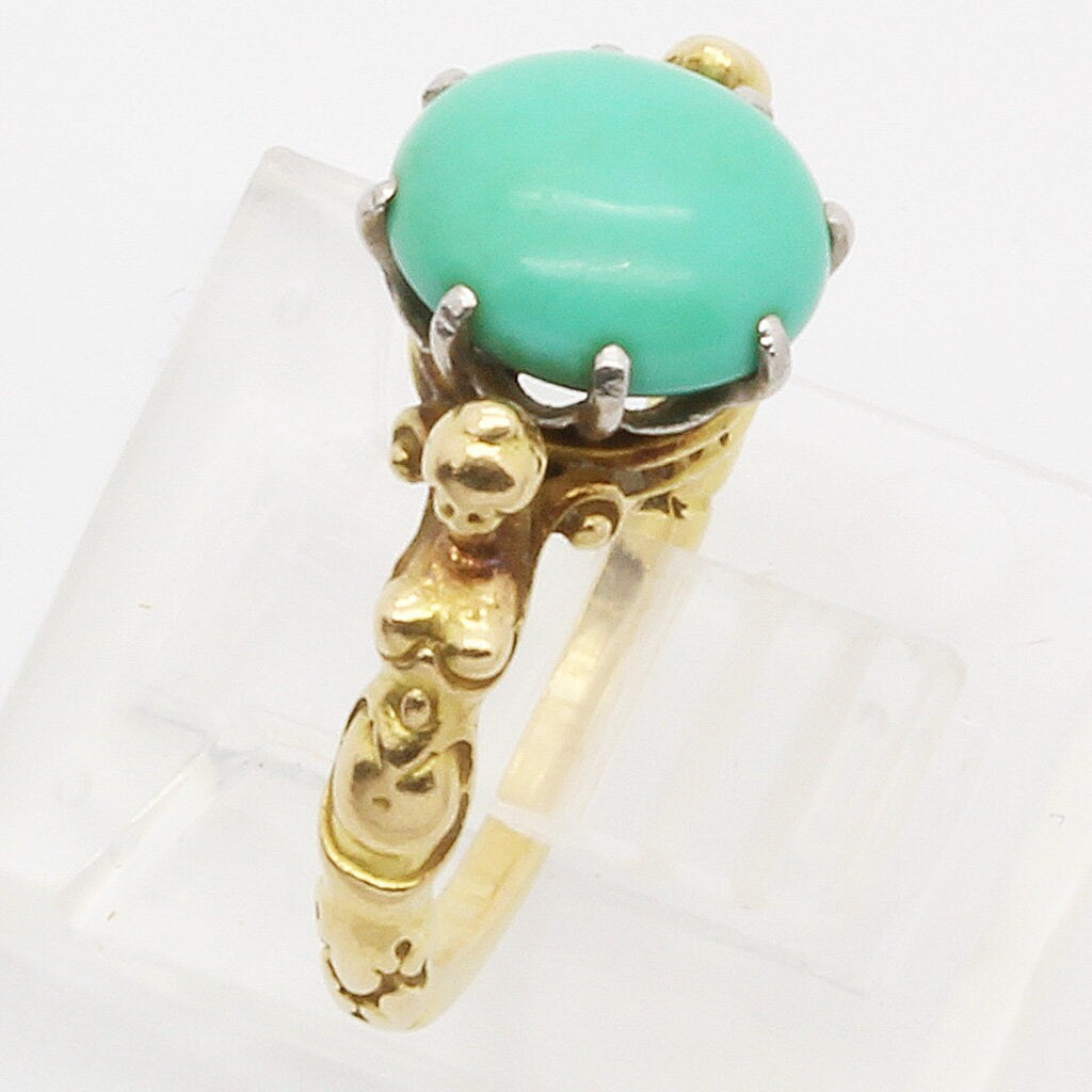 Antique Signed Wiese Ring Neo Renaissance 18k Gold Turquoise Figural (6085)