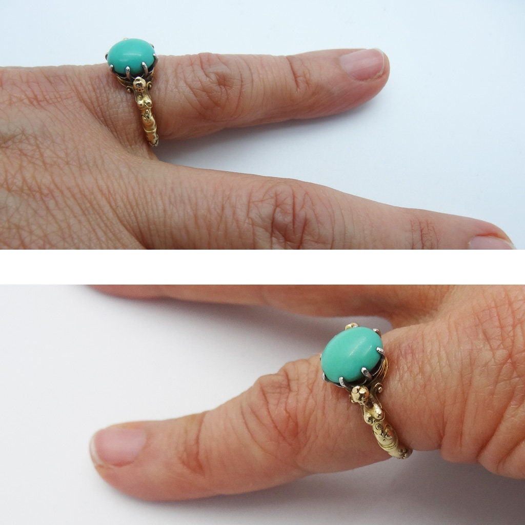 Antique Signed Wiese Ring Neo Renaissance 18k Gold Turquoise Figural (6085)