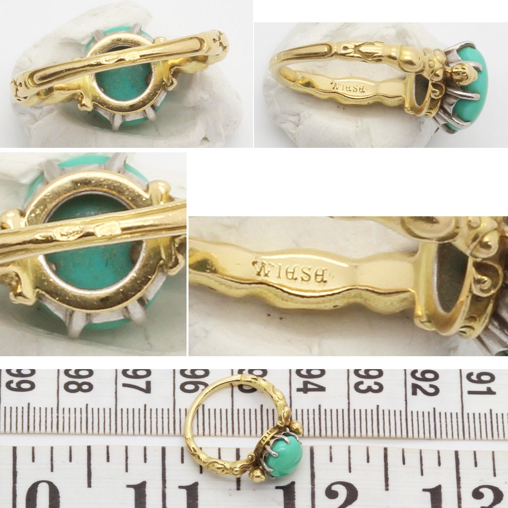 Antique Signed Wiese Ring Neo Renaissance 18k Gold Turquoise Figural (6085)