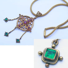 John Brogden Pendant Necklace Ruby Emerald 15ct Gold Renaissance Revival (6557)