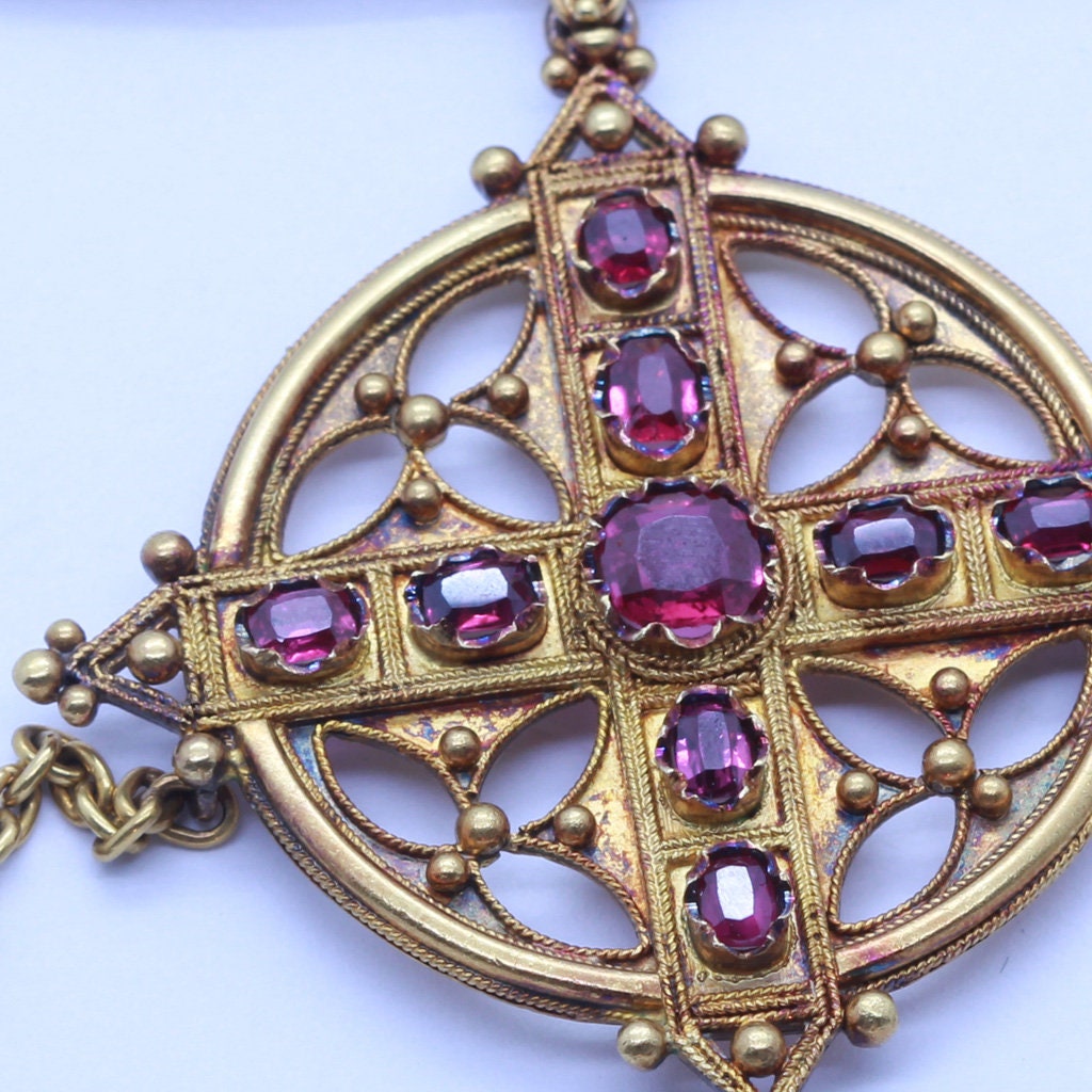 John Brogden Pendant Necklace Ruby Emerald 15ct Gold Renaissance Revival (6557)