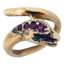 Antique Snake Ring 14k Gold Ruby Emerald circa 1930-40's (5497)