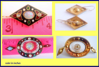 Holbeinesque Antique Victorian Jewelry Set Pendant Earrings Gold Diamond Opal Pearl Enamel (4877)