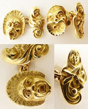 Antique Cufflinks Nouveau Man Woman Gold Theater Actor Mask French Unisex (5337)