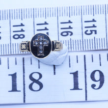 Antique Victorian Mourning Ring 18k Gold Diamonds Enamel Cross Locket (6531)