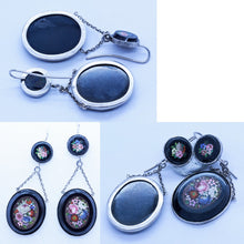 Antique Victorian Micromosaic Earrings Ear Pendants Silver Micro Mosaics (6556)