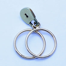 Antique / Vintage Ring 14k Gold Double hoops w Padlock Charm Dangle (6518)