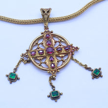 John Brogden Pendant Necklace Ruby Emerald 15ct Gold Renaissance Revival (6557)
