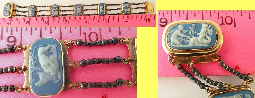 Antique Georgian Bracelet Wedgwood Jasper Plaques Cut Steel Gold 1770-90 (5441)