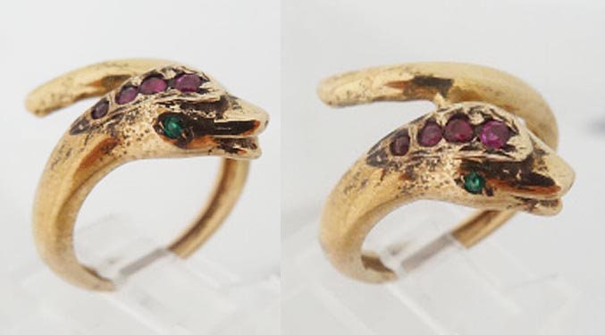 Antique Snake Ring 14k Gold Ruby Emerald circa 1930-40's (5497)