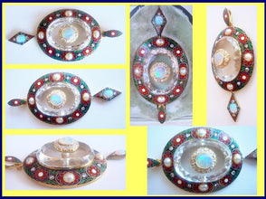 Holbeinesque Antique Victorian Jewelry Set Pendant Earrings Gold Diamond Opal Pearl Enamel (4877)