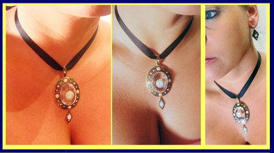 Holbeinesque Antique Victorian Jewelry Set Pendant Earrings Gold Diamond Opal Pearl Enamel (4877)