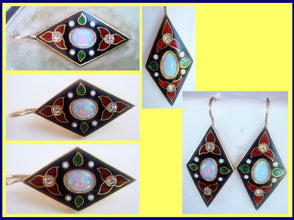 Holbeinesque Antique Victorian Jewelry Set Pendant Earrings Gold Diamond Opal Pearl Enamel (4877)
