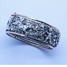 Antique Cuff Bangle Bracelet 18k Gold, Silver French Bacchus Panther Cherub(6561)