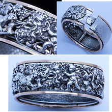 Antique Cuff Bangle Bracelet 18k Gold, Silver French Bacchus Panther Cherub(6561)