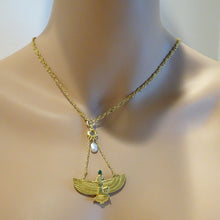 Wiese Necklace Egyptian Revival 18k Gold Emerald Natural Pearl Signed (6570)