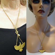 Wiese Necklace Egyptian Revival 18k Gold Emerald Natural Pearl Signed (6570)