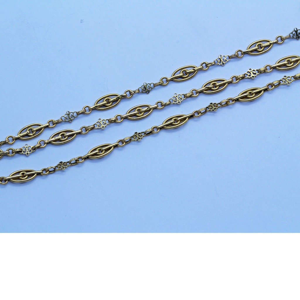 Antique Chain Necklace Sautoir 18k Gold Victorian Nouveau French Long (6573)