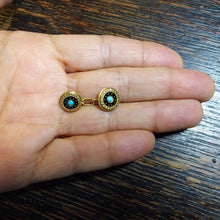 Antique Cufflinks 18k Gold Enamel Turquoise Unisex Gentleman or Lady (6583)
