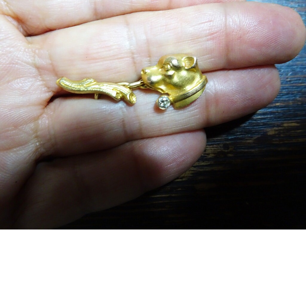 Vintage Dog Cufflinks 18k Gold Diamonds Gentleman's Jewelry Man Unisex (6593)