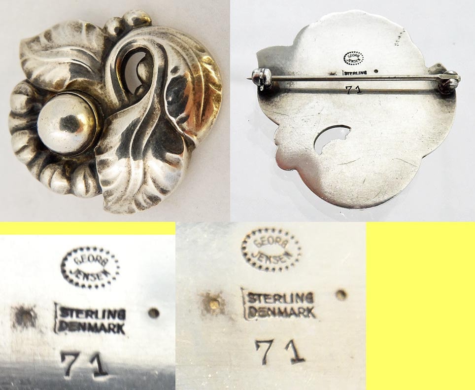 Vintage Georg Jensen Sterling Silver Denmark Brooch Pin Model No71 (5249)