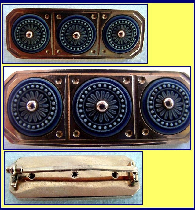 Antique 3-color Jasper Wedgwood Plaques Gold Brooch (2508)