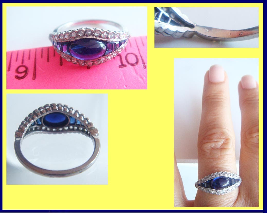 Antique Vintage Ring Art Deco Platinum Sapphires Diamonds Superb c1930 (5033)