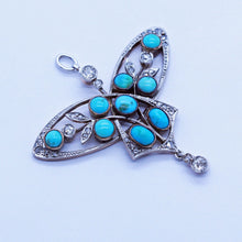 Nouveau Pendant Diamonds Turquoise Platinum 14k Gold Victorian Antique (6601)