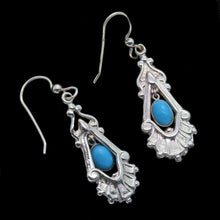 Antique Victorian Earrings 14k Gold Turquoise Dangle Drop Ear Pendants (6602)