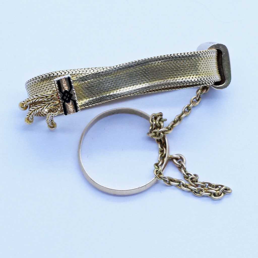 Victorian Child's Jewelry Set Bracelet Ring 14k Gold Enamel Original Box (6603)