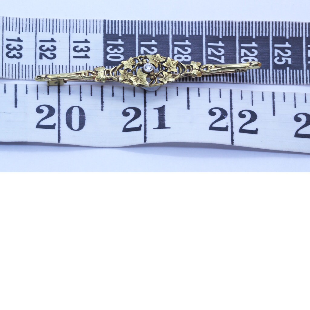 Antique Nouveau Brooch 18k Gold Diamond French Foliage Leaves 19C Unisex (6565)