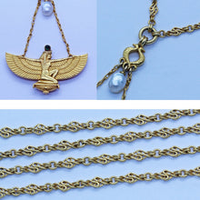 Wiese Necklace Egyptian Revival 18k Gold Emerald Natural Pearl Signed (6570)