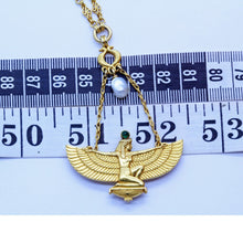 Wiese Necklace Egyptian Revival 18k Gold Emerald Natural Pearl Signed (6570)