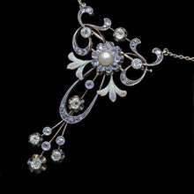 Antique Russian Pendant Necklace Brooch Diamonds Pearl Enamel Gold Silver (6572)