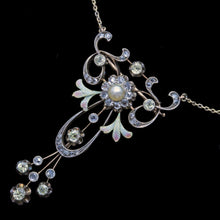 Antique Russian Pendant Necklace Brooch Diamonds Pearl Enamel Gold Silver (6572)