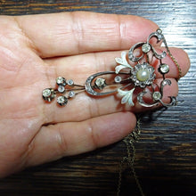 Antique Russian Pendant Necklace Brooch Diamonds Pearl Enamel Gold Silver (6572)