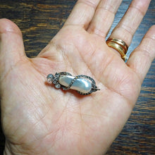 Antique Brooch Natural Pearl Certified 18k Gold Silver Diamonds Victorian (6578)