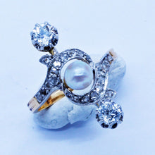 Antique Nouveau Ring Platinum 18k Gold Diamonds Pearl French w Appraisal (6579)